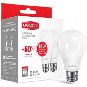 Набор LED ламп Maxus 2-LED-562-P A60 10W 4100K 220V E27